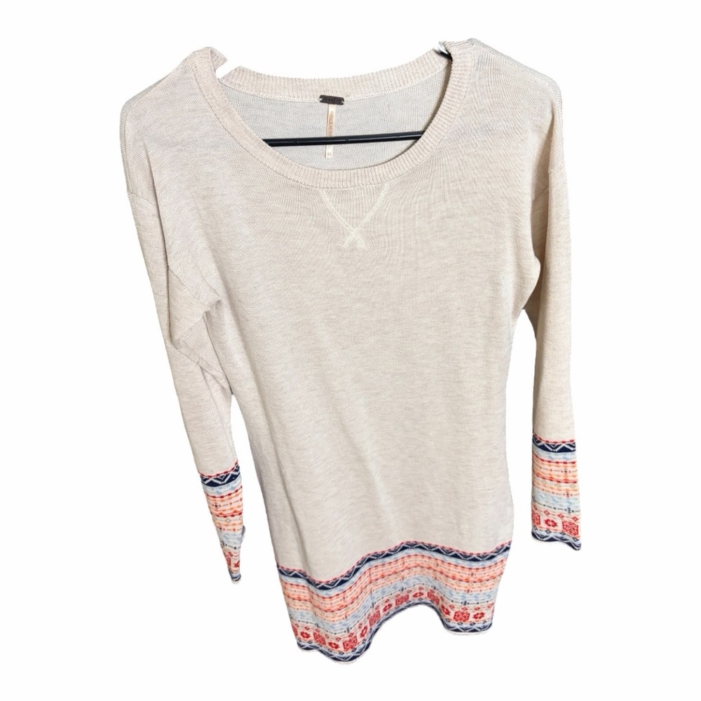 Elegant Beige Long Sleeve Dress with Patterned Accents